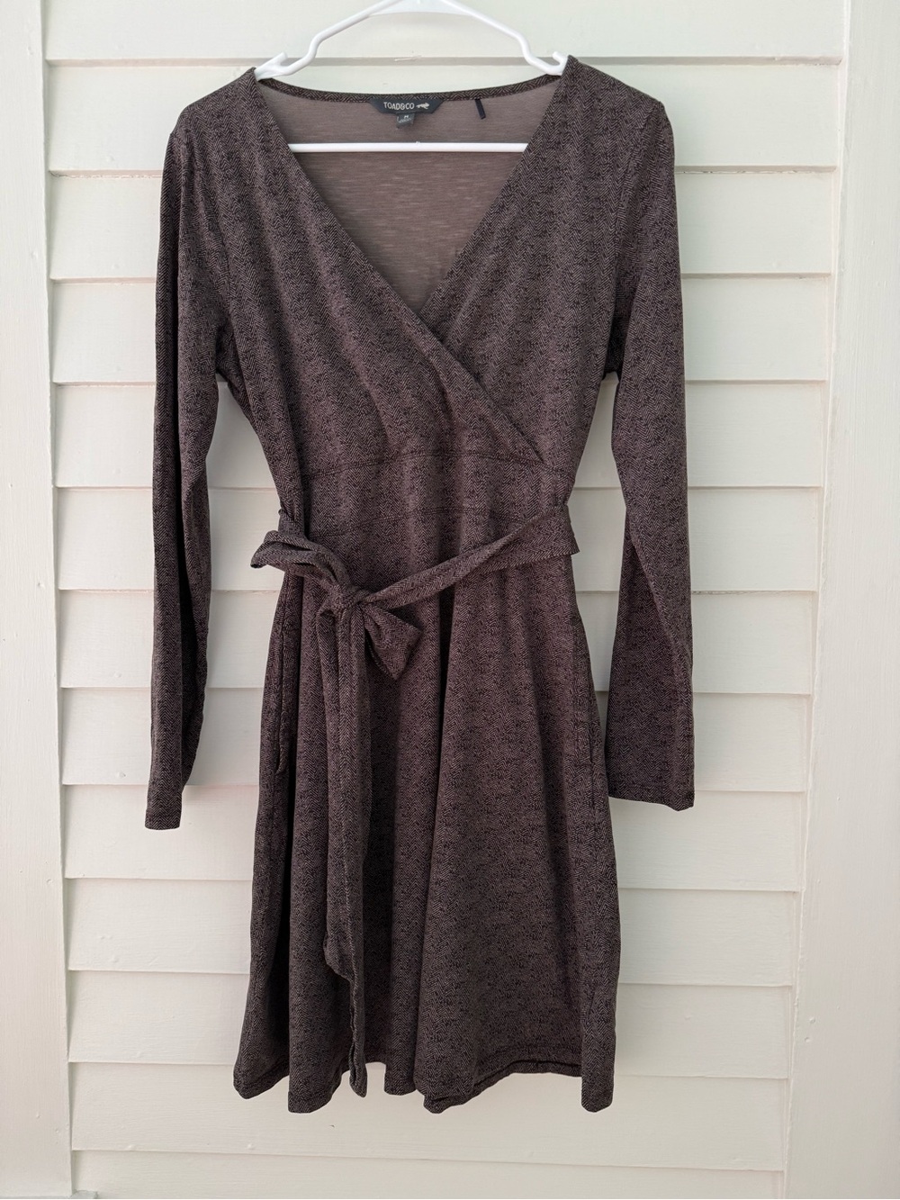 Toad&Co Wrap Dress Women’s Medium Brown Herringbone Long Sleeve Dress
